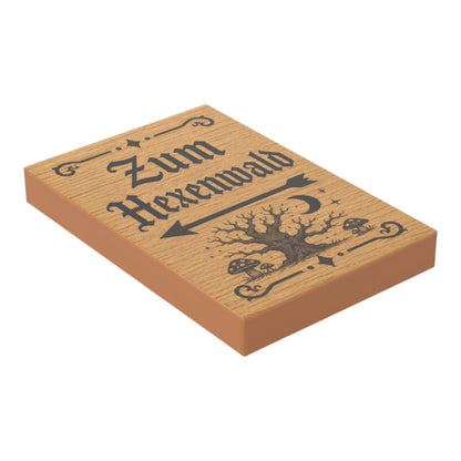 Bedruckte LEGO® Fliese 2x3 - Holzschild 20 'Zum Hexenwald'