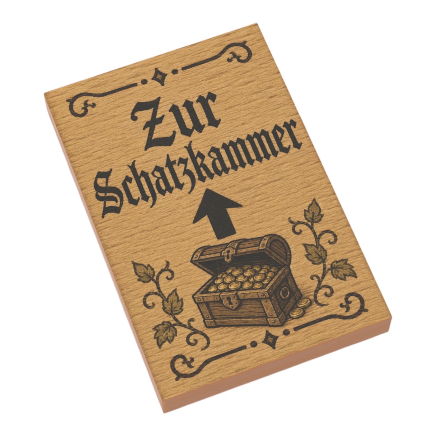 Bedruckte LEGO® Fliese 2x3 - Holzschild 'Zur Schatzkammer'