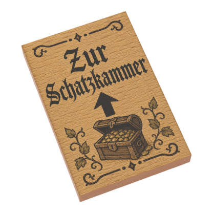 Bedruckte LEGO® Fliese 2x3 - Holzschild 'Zur Schatzkammer'