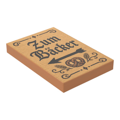 Bedruckte LEGO® Fliese 2x3 - Holzschild 16 'Zum Bäcker'