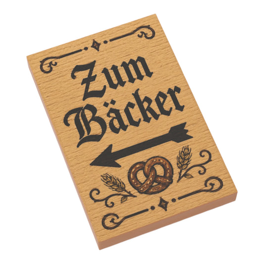 Bedruckte LEGO® Fliese 2x3 - Holzschild 16 'Zum Bäcker'