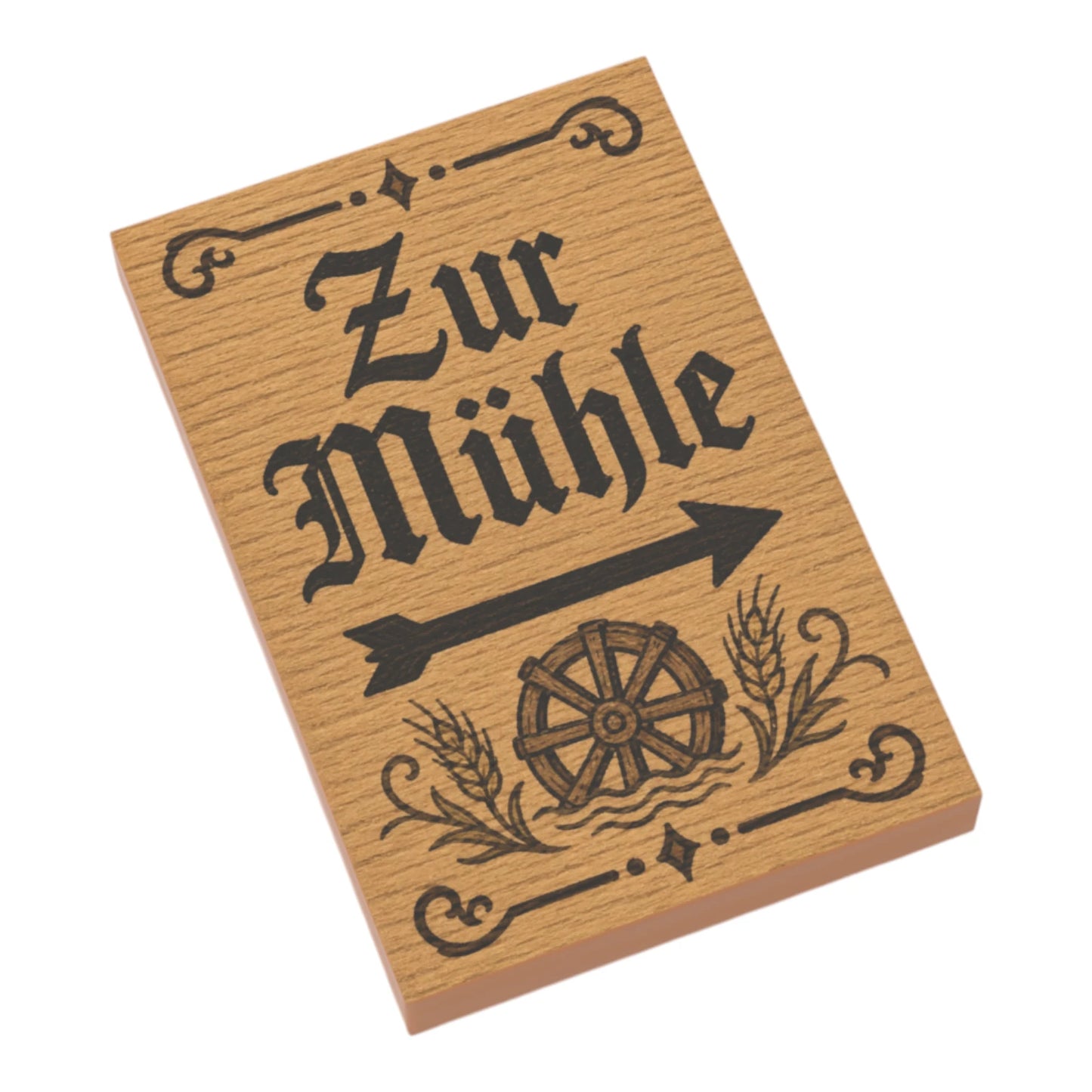 Bedruckte LEGO® Fliese 2x3 - Holzschild 24 'Zur Mühle'