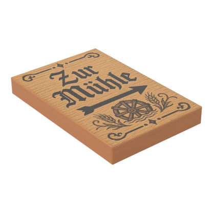 Bedruckte LEGO® Fliese 2x3 - Holzschild 24 'Zur Mühle'