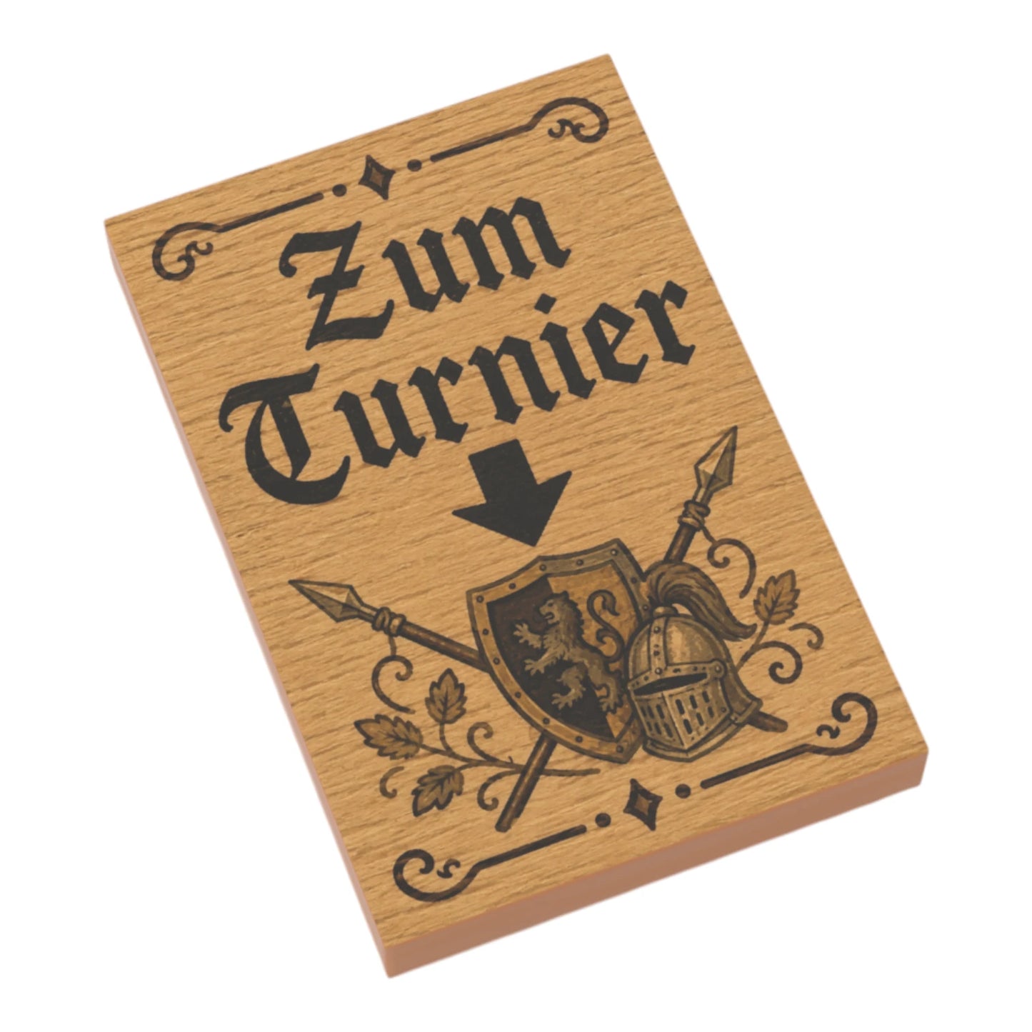 Bedruckte LEGO® Fliese 2x3 - Holzschild 19 'Zum Tunier'