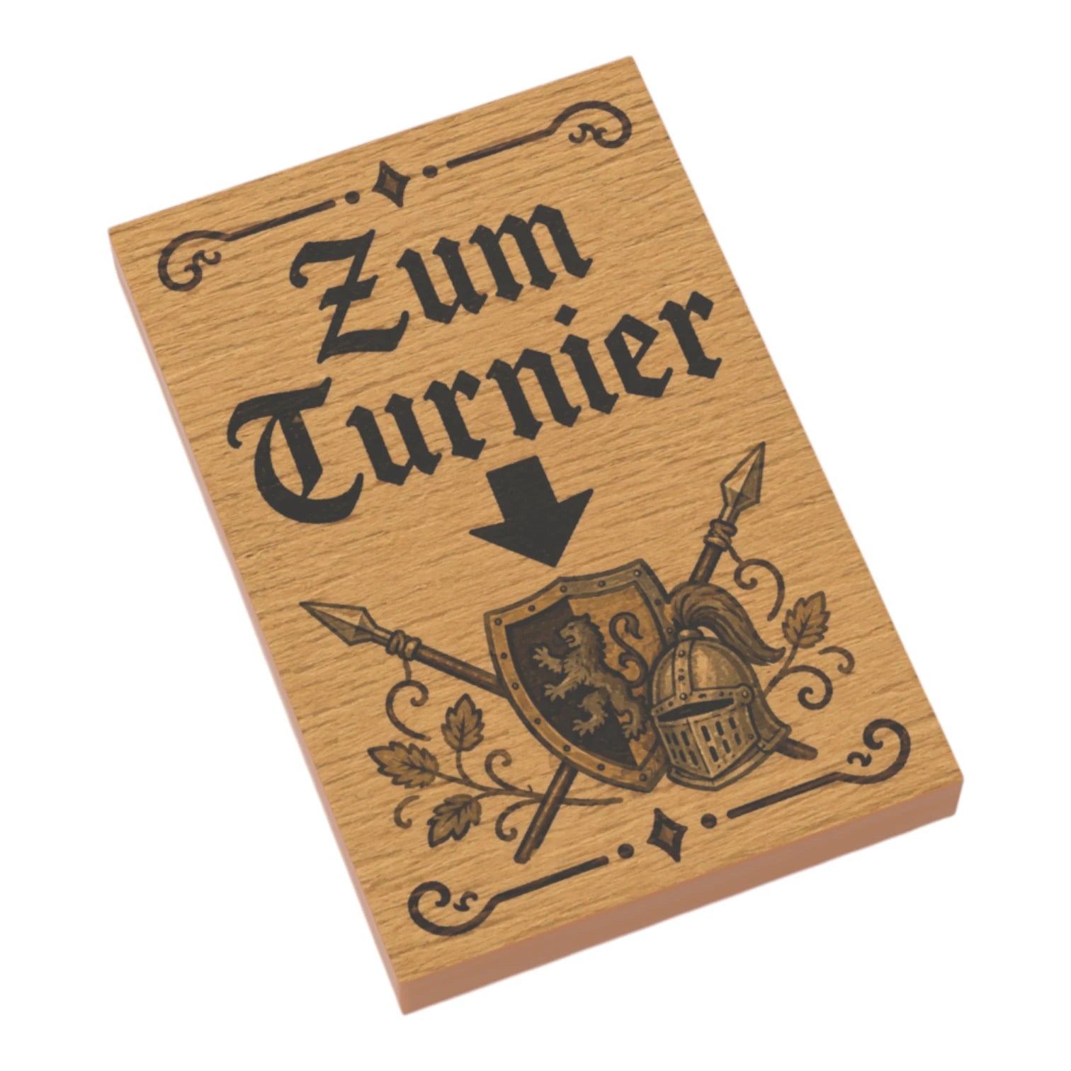 Bedruckte LEGO® Fliese 2x3 - Holzschild 19 'Zum Tunier'