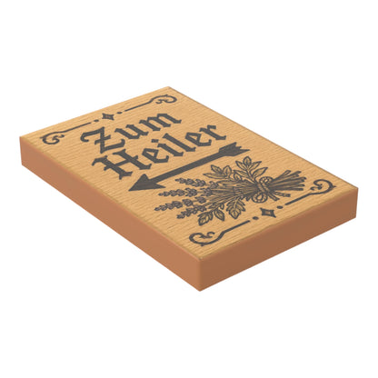 Bedruckte LEGO® Fliese 2x3 - Holzschild 22 'Zum Heiler'