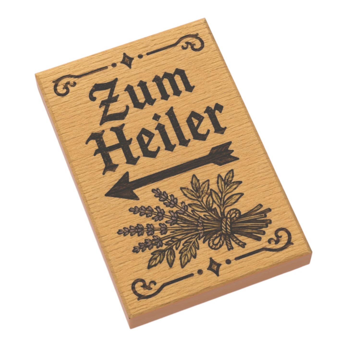 Bedruckte LEGO® Fliese 2x3 - Holzschild 22 'Zum Heiler'