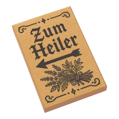 Bedruckte LEGO® Fliese 2x3 - Holzschild 22 'Zum Heiler'
