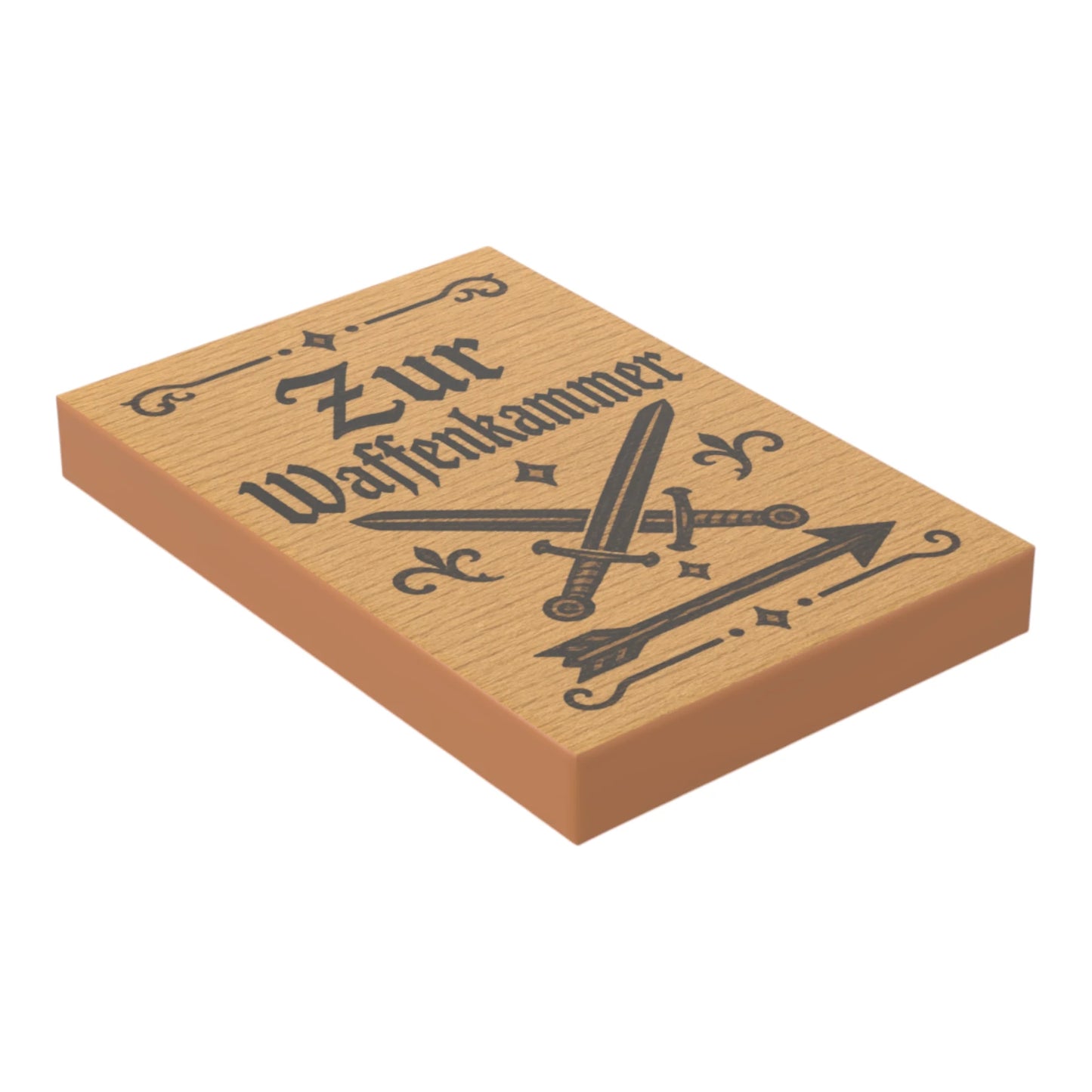 Bedruckte LEGO® Fliese 2x3 - Holzschild 17 'Zur Waffenkammer'
