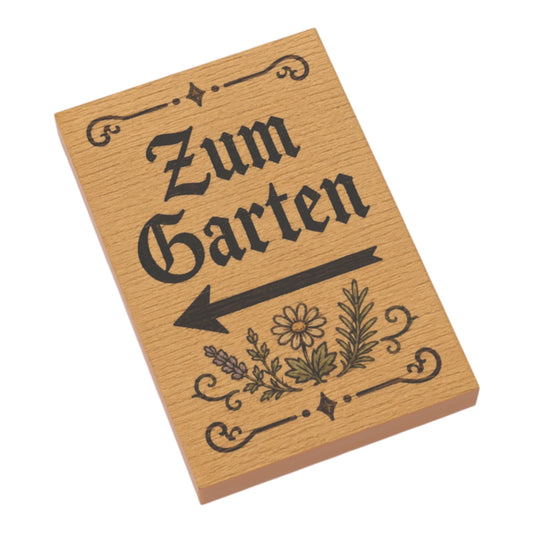 Bedruckte LEGO® Fliese 2x3 - Holzschild 'Zum Garten'
