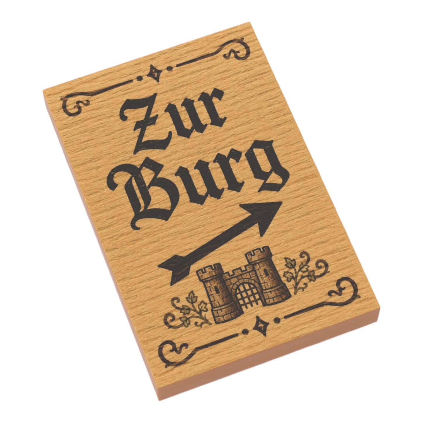 Bedruckte LEGO® Fliese 2x3 - Holzschild 'Zur Burg'