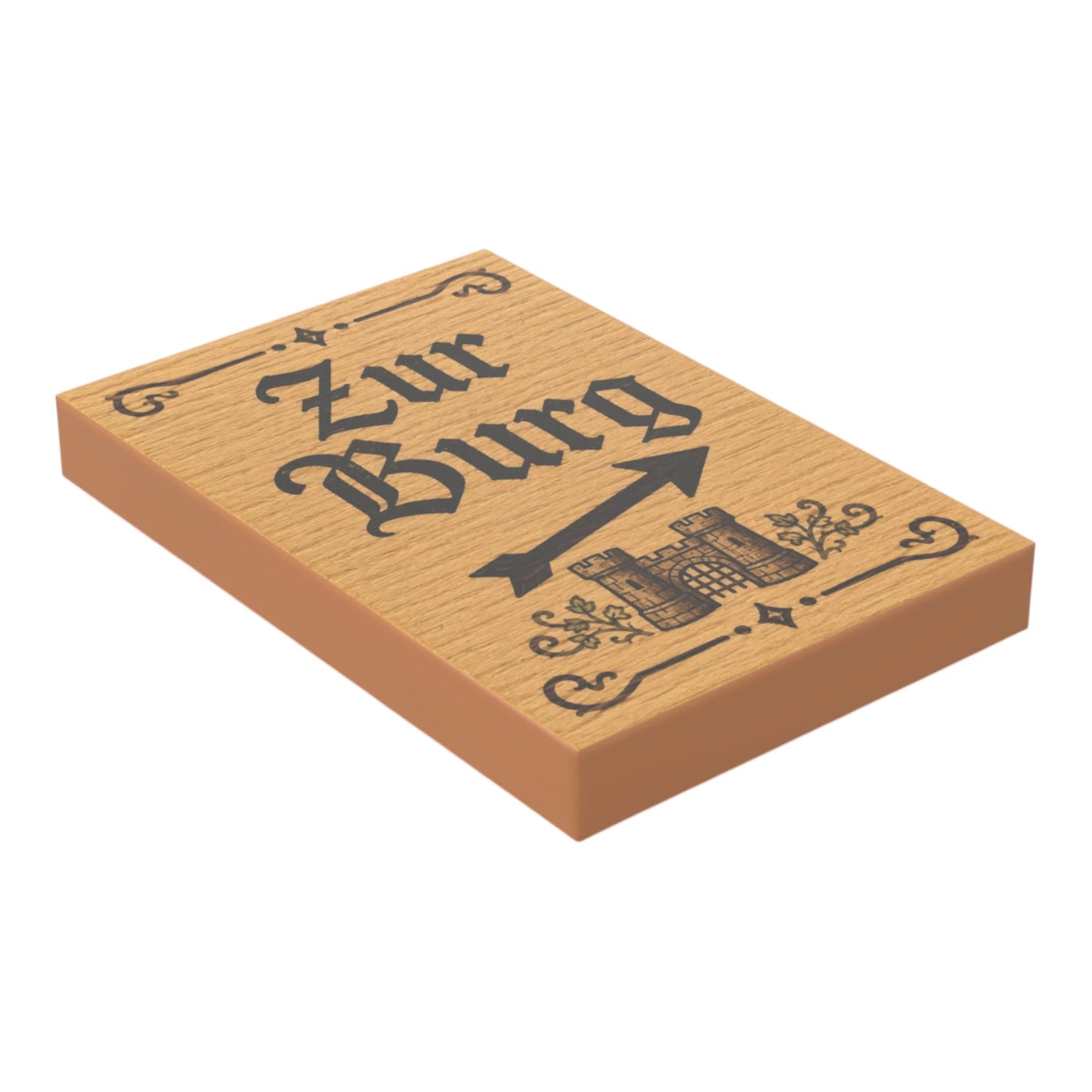 Bedruckte LEGO® Fliese 2x3 - Holzschild 5 'Zur Burg'