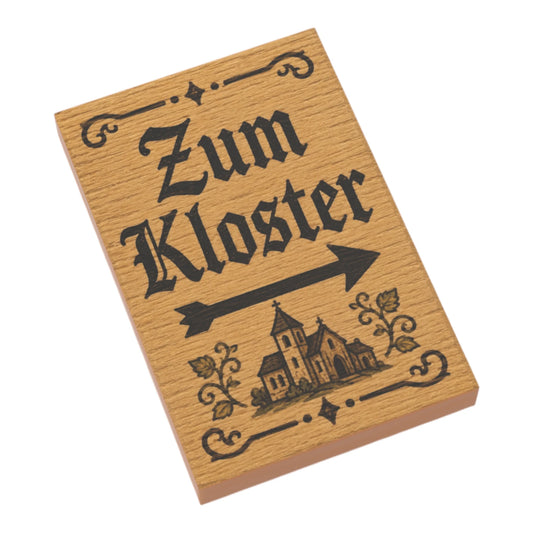 Bedruckte LEGO® Fliese 2x3 - Holzschild 'Zum Kloster'