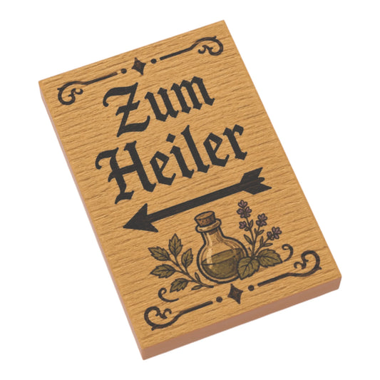 Bedruckte LEGO® Fliese 2x3 - Holzschild 'Zum Heiler'