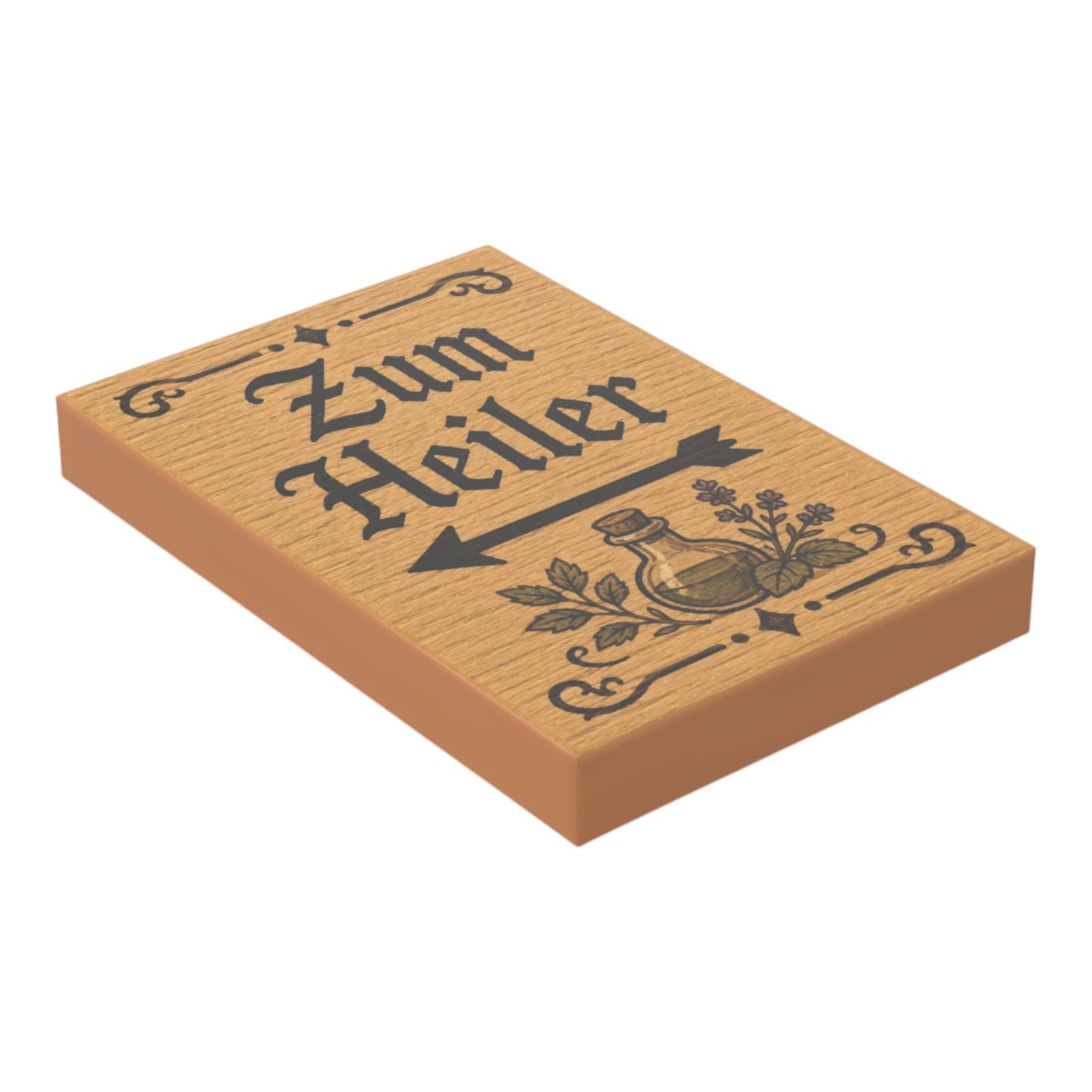 Bedruckte LEGO® Fliese 2x3 - Holzschild 9 'Zum Heiler'