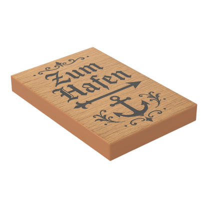Bedruckte LEGO® Fliese 2x3 - Holzschild 2 'Zum Hafen'