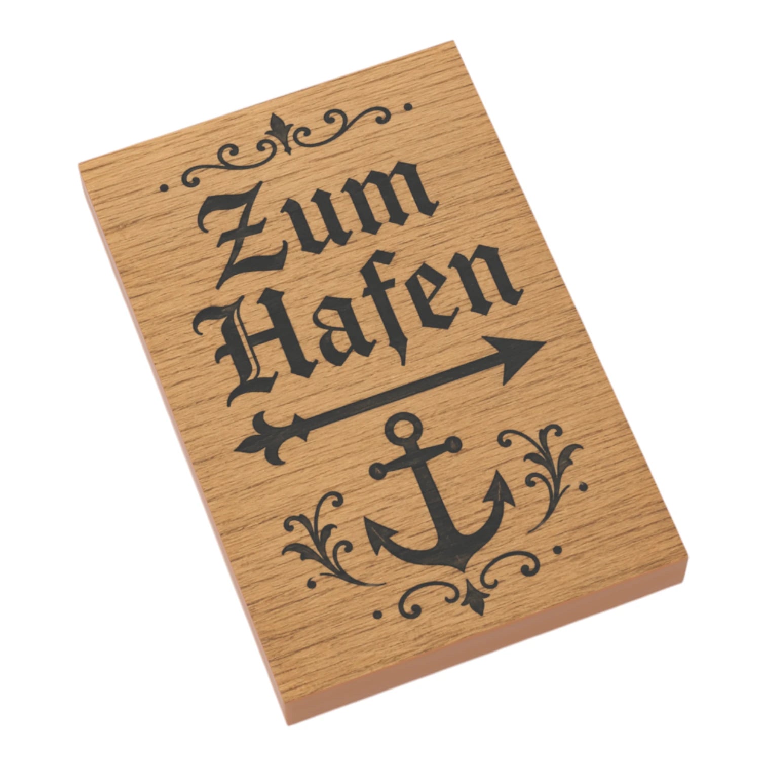 Bedruckte LEGO® Fliese 2x3 - Holzschild 'Zum Hafen'