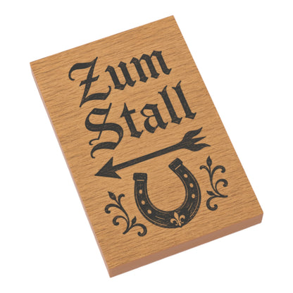 Bedruckte LEGO® Fliese 2x3 - Holzschild "Zum Stall"