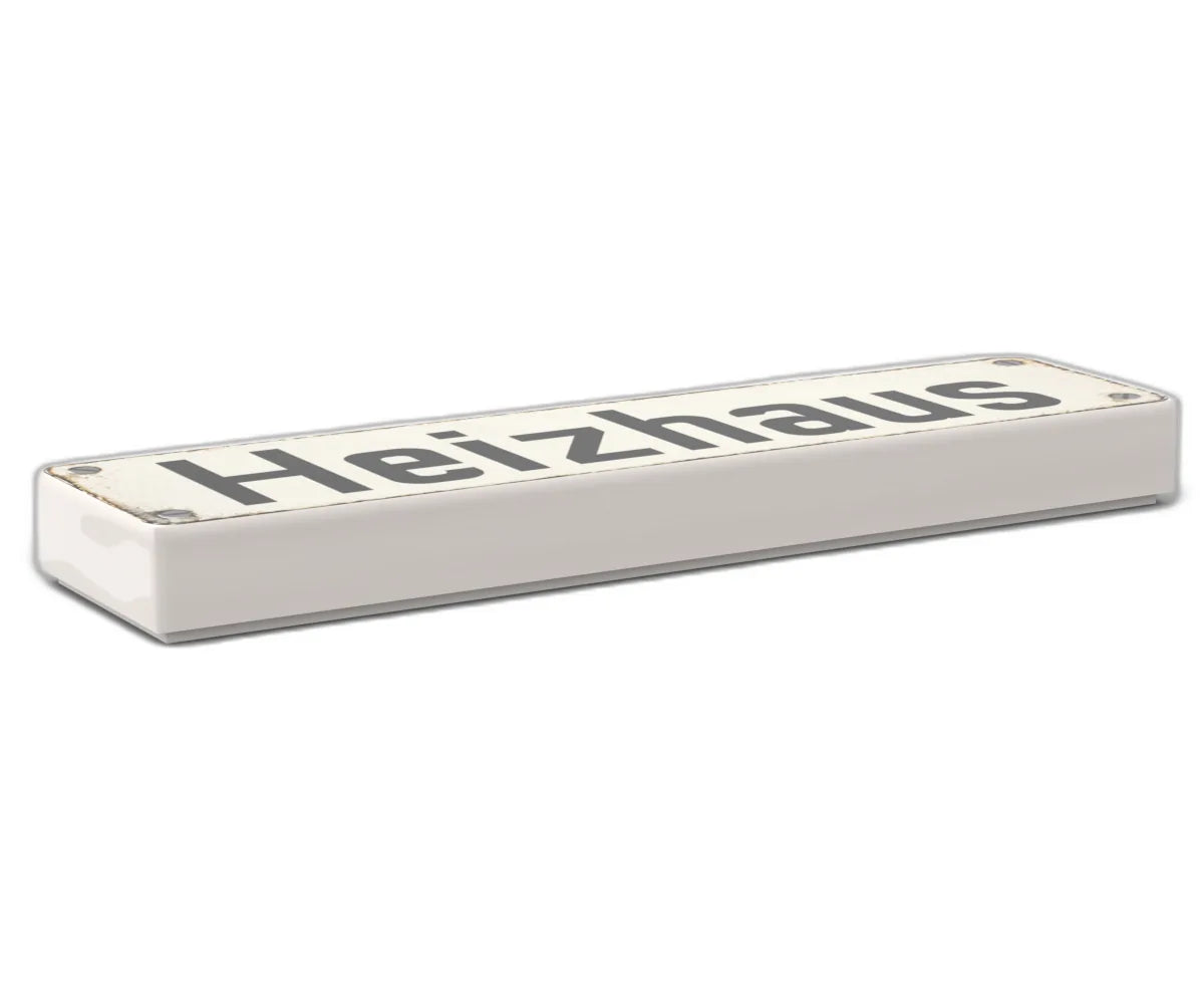 Bedruckte LEGO® Fliese 1x4 - Altes Schild 2 'Heizhaus'