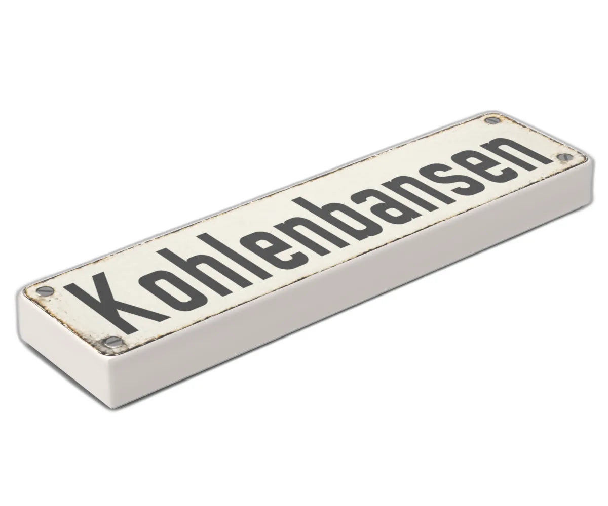 Bedruckte LEGO® Fliese 1x4 - Altes Schild 3 'Kohlenbansen'