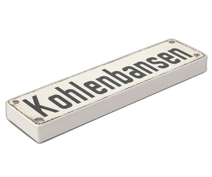 Bedruckte LEGO® Fliese 1x4 - Altes Schild 3 'Kohlenbansen'