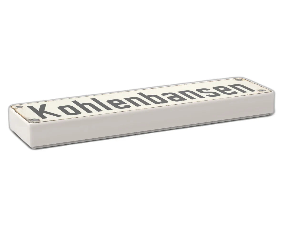 Bedruckte LEGO® Fliese 1x4 - Altes Schild 3 'Kohlenbansen'