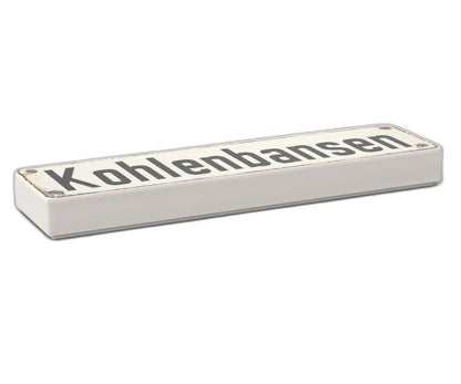 Bedruckte LEGO® Fliese 1x4 - Altes Schild 3 'Kohlenbansen'