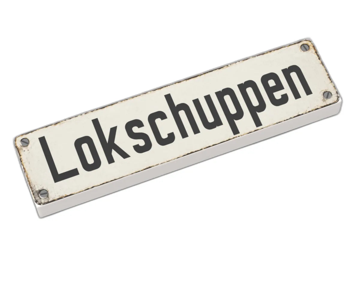 Bedruckte LEGO® Fliese 1x4 - Altes Schild 4 'Lokschuppen'