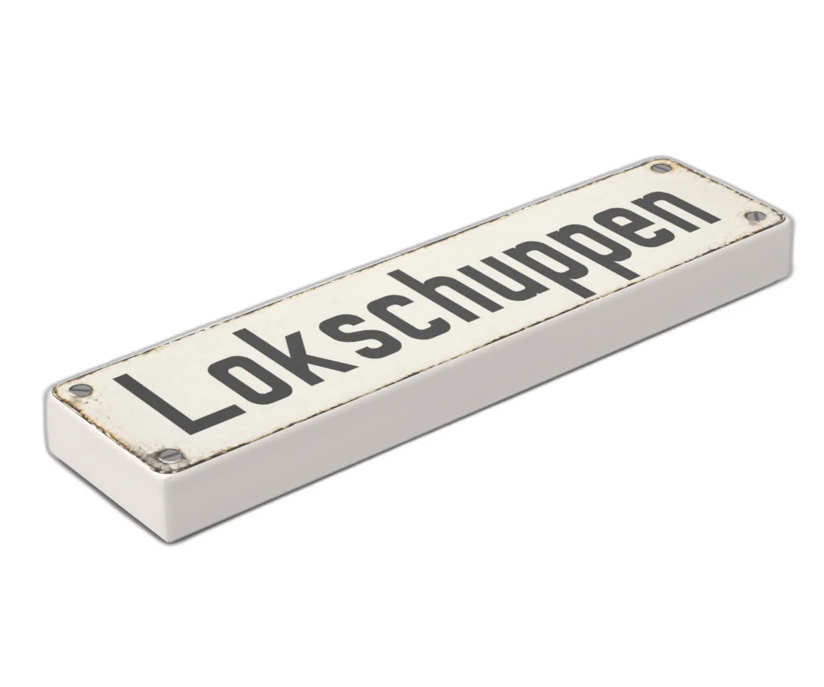 Bedruckte LEGO® Fliese 1x4 - Altes Schild 4 'Lokschuppen'