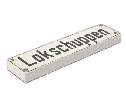 Bedruckte LEGO® Fliese 1x4 - Altes Schild 4 'Lokschuppen'