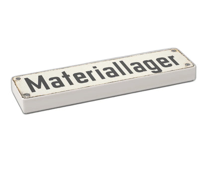 Bedruckte LEGO® Fliese 1x4 - Altes Schild 5 'Materiallager'