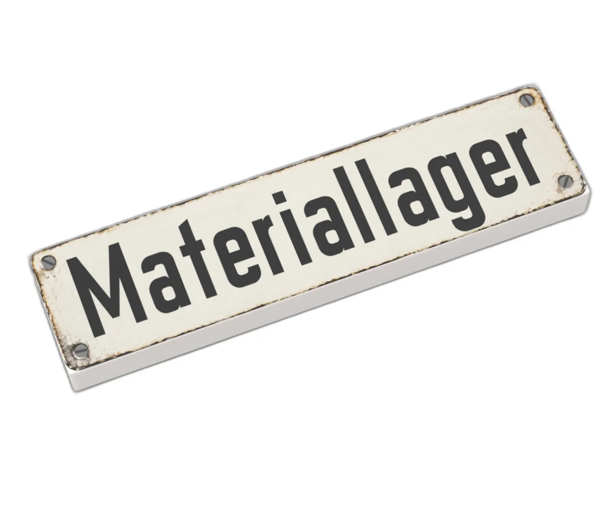 Bedruckte LEGO® Fliese 1x4 - Altes Schild 5 'Materiallager'