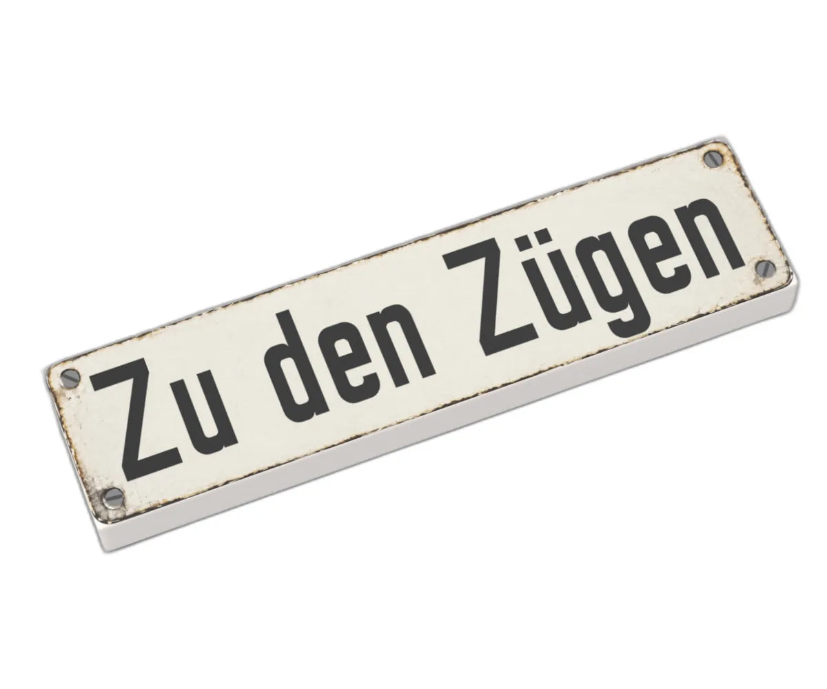 Bedruckte LEGO® Fliese 1x4 - Altes Schild 10 'Zu den Zügen'