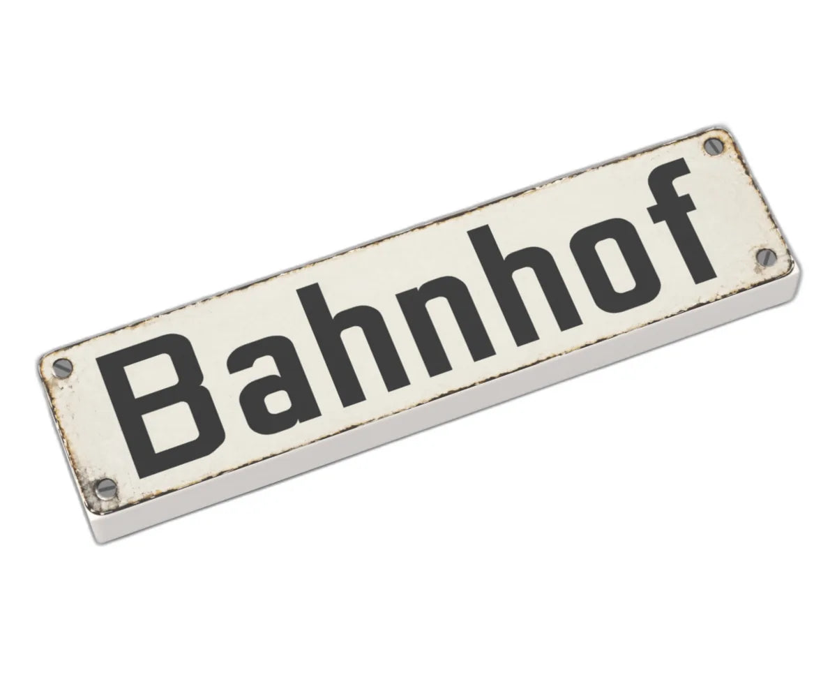 Bedruckte LEGO® Fliese 1x4 - Altes Schild 12 'Bahnhof'