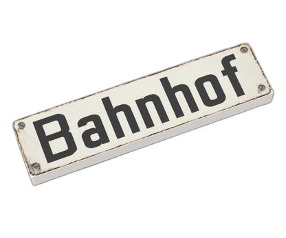 Bedruckte LEGO® Fliese 1x4 - Altes Schild 12 'Bahnhof'