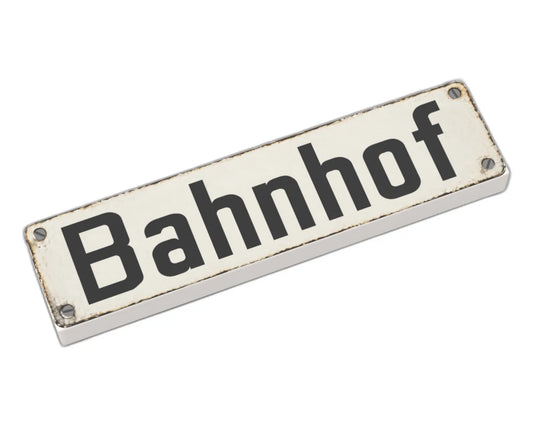 Bedruckte LEGO® Fliese 1x4 - Altes Schild 12 'Bahnhof'
