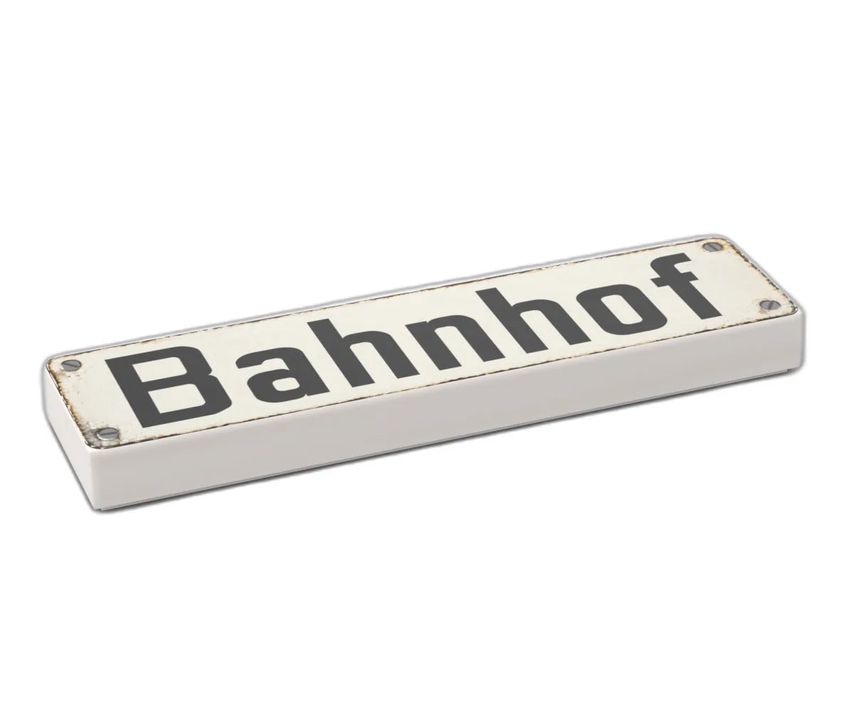 Bedruckte LEGO® Fliese 1x4 - Altes Schild 12 'Bahnhof'