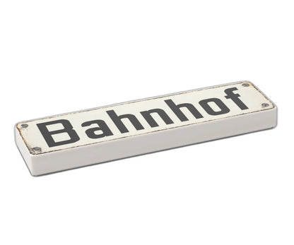 Bedruckte LEGO® Fliese 1x4 - Altes Schild 12 'Bahnhof'