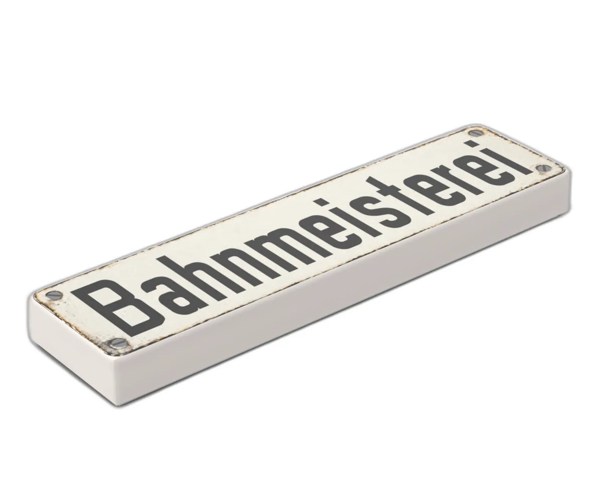 Bedruckte LEGO® Fliese 1x4 - Altes Schild 13 'Bahnmeisterei'