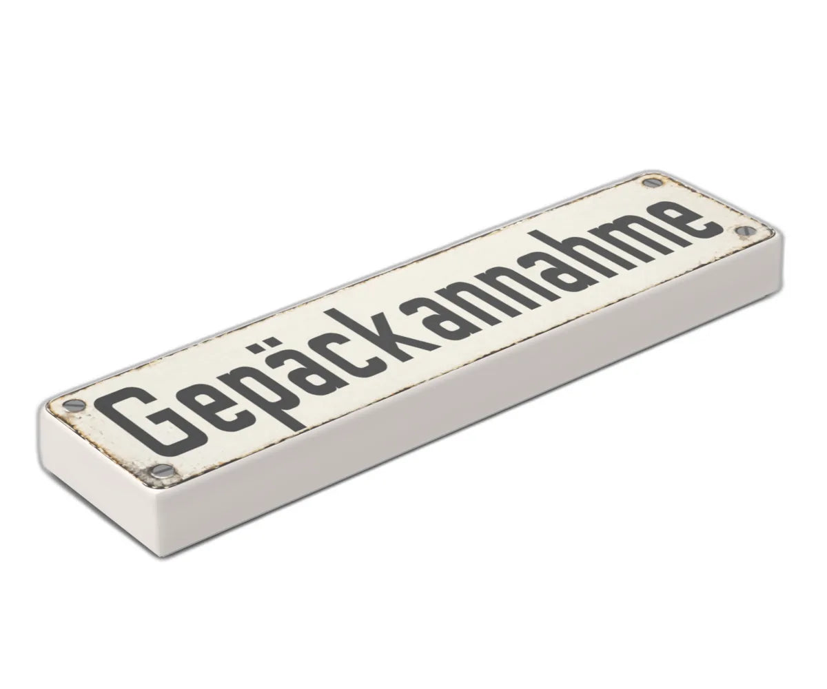 Bedruckte LEGO® Fliese 1x4 - Altes Schild 17 'Gepäckannahme'