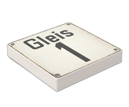 Bedruckte LEGO® Fliese 2x2 - Altes Schild 22 'Gleis 1'