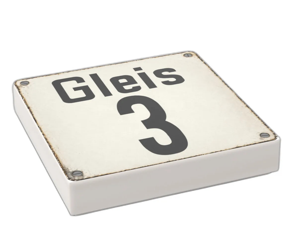 Bedruckte LEGO® Fliese 2x2 - Altes Schild 24 'Gleis 3'