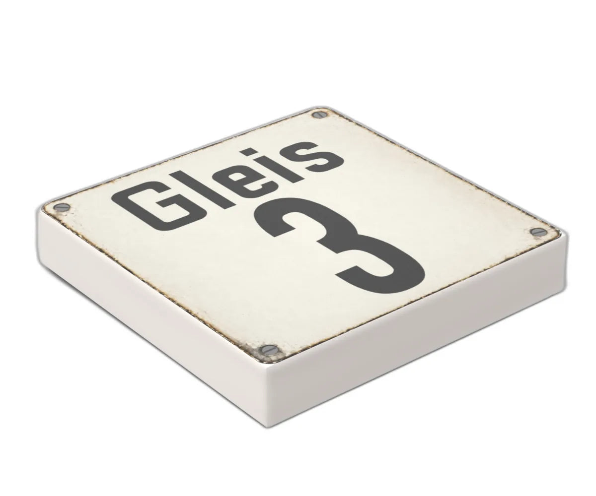Bedruckte LEGO® Fliese 2x2 - Altes Schild 24 'Gleis 3'