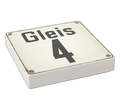 Bedruckte LEGO® Fliese 2x2 - Altes Schild 25 'Gleis 4'