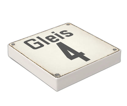 Bedruckte LEGO® Fliese 2x2 - Altes Schild 25 'Gleis 4'