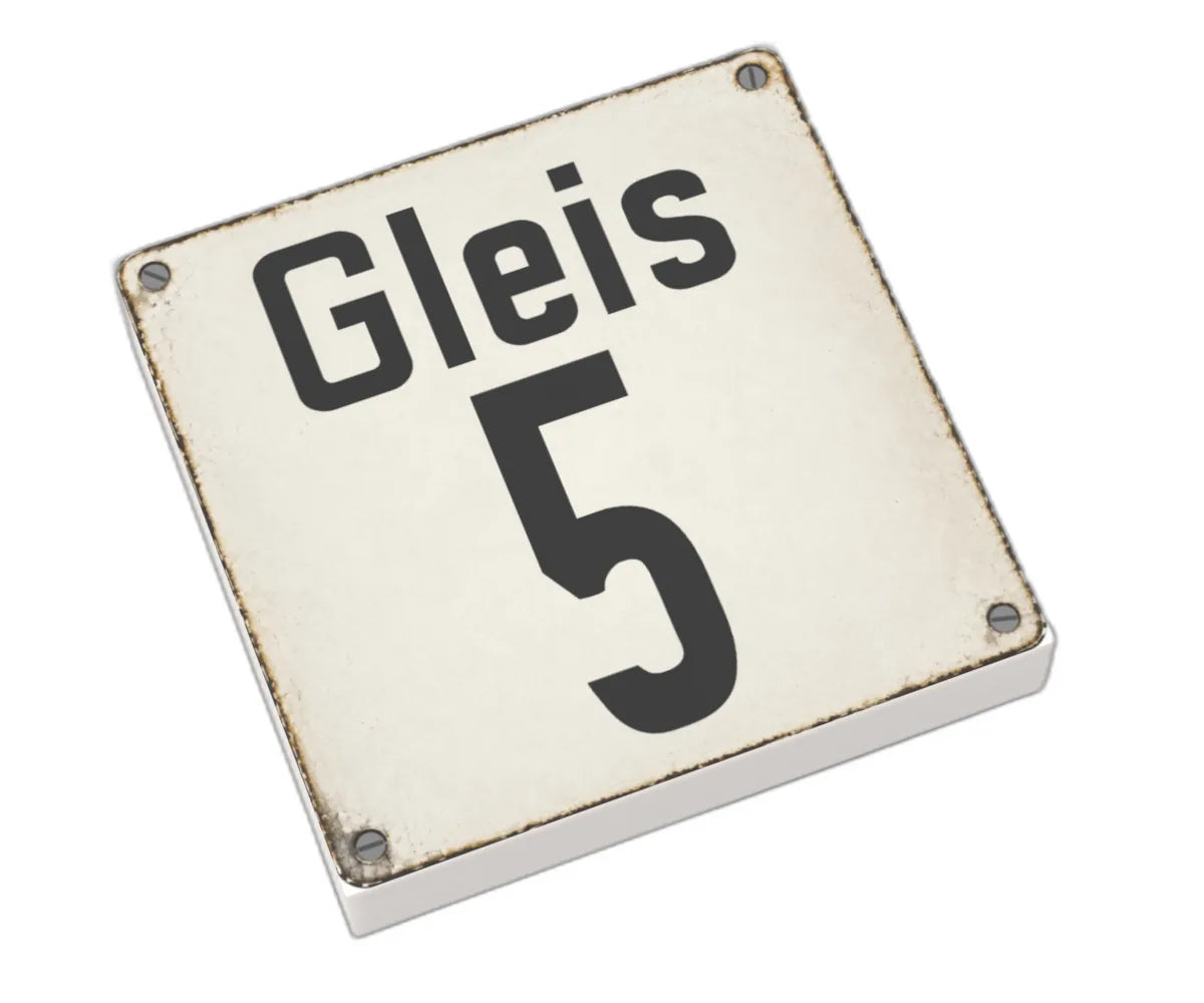 Bedruckte LEGO® Fliese 2x2 - Altes Schild 26 'Gleis 5'