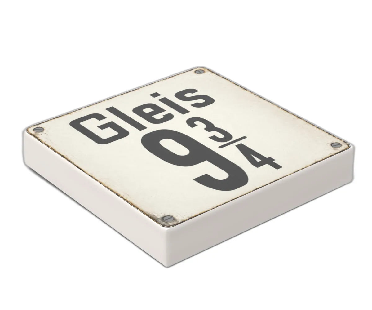 Bedruckte LEGO® Fliese 2x2 - Altes Schild 28 'Gleis 9 3/4'