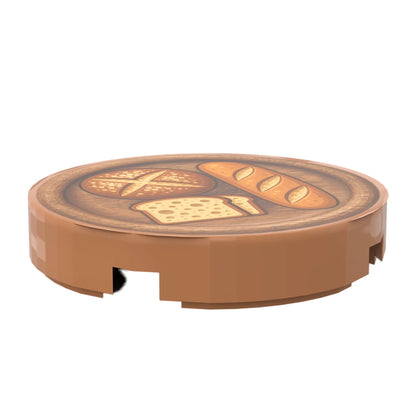 Bedruckte LEGO® Fliese 2x2 - Holzteller 8 mit Brot