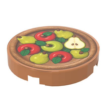 Bedruckte LEGO® Fliese 2x2 - Holzteller 7 mit Äpfel und Birnen