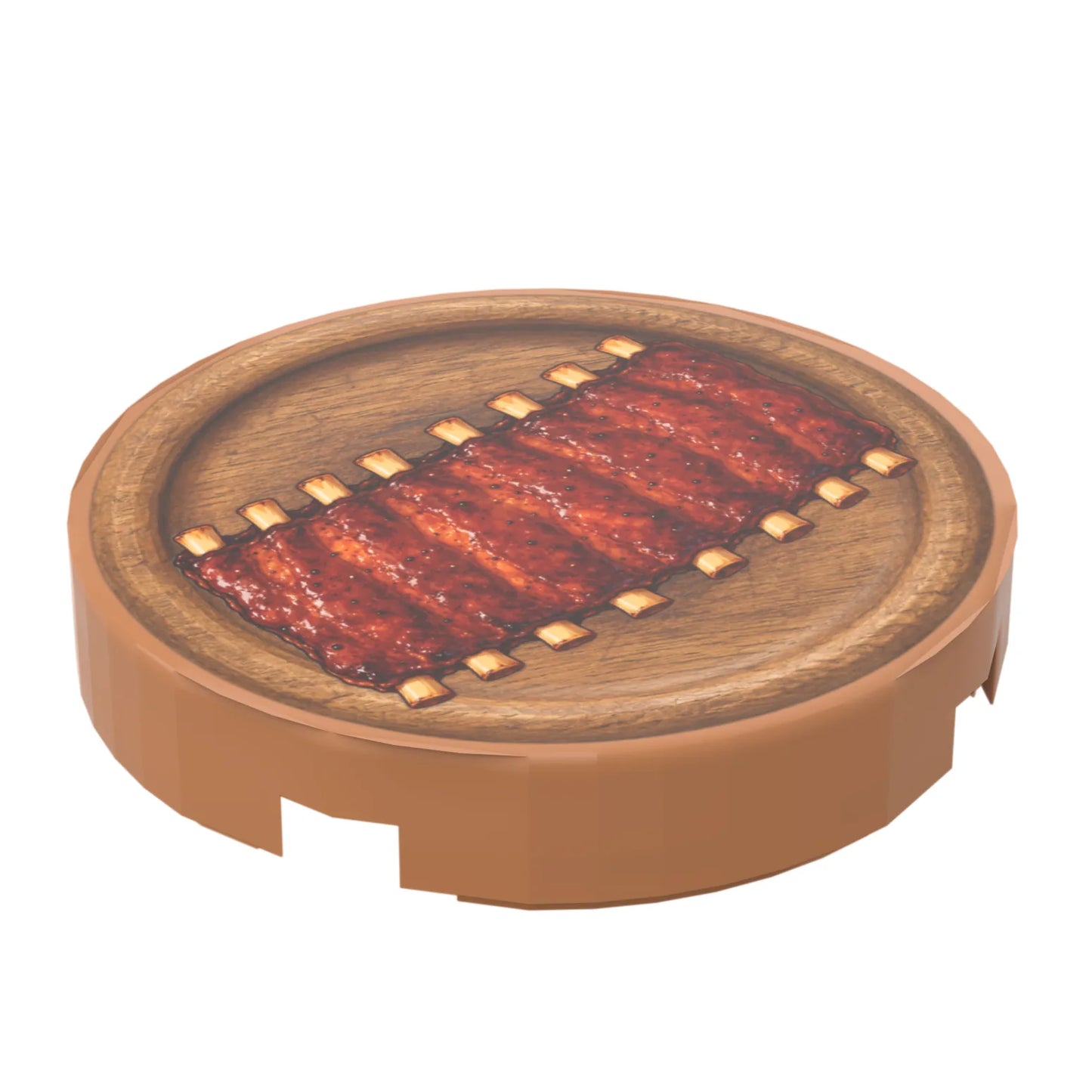 Bedruckte LEGO® Fliese 2x2 - Holzteller 4 mit Rippchen